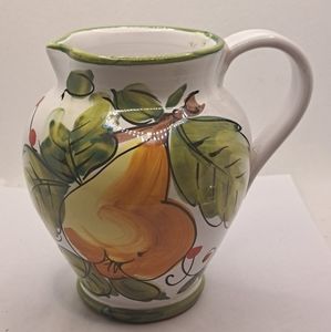 Vintage pitcher Italian pottery fruit jug made in Italy hand painted redware pot